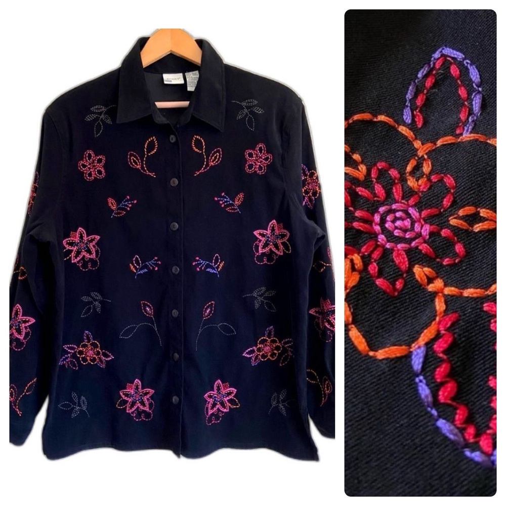 Koret Vintage Floral Embroidery Button Down Shirt